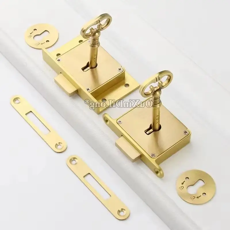 Retro 6PCS Pure Brass Antique Desk Drawer Cabinet Locks Cupboard File Cabinet Lock Wood Case Box Dresser Lock Furniture Locks