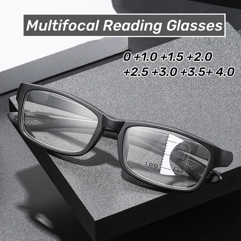 Ultralight TR90 Sports Multifocal Reading Glasses Men Anti-blue Light Presbyopia Near Far Sighted Diopter Eyeglasses 0 To +4.0