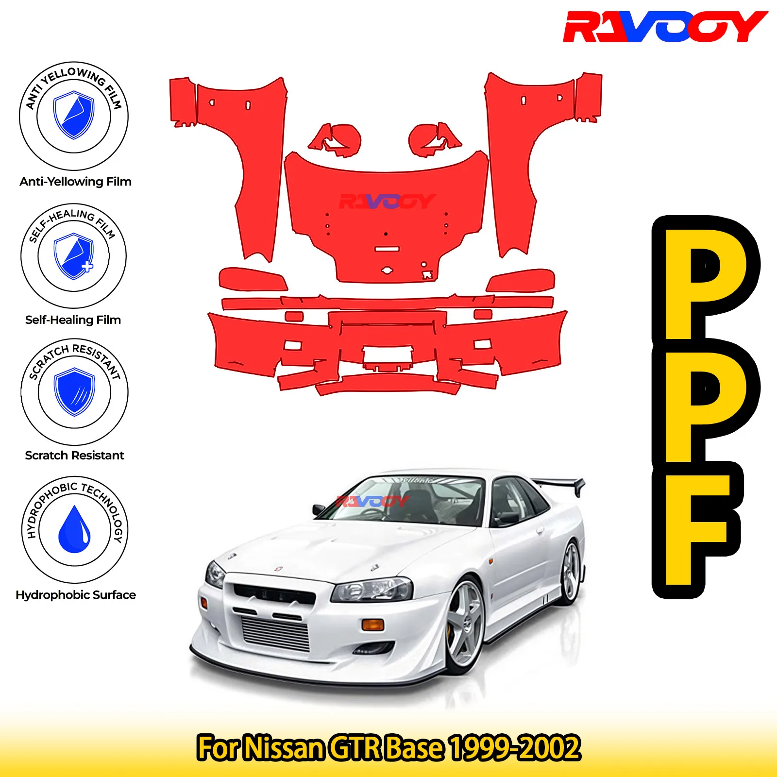 

For Nissan GTR Base 1999-2002 Glossy Matte Black Precut front PPF Kit Paint Protection Film