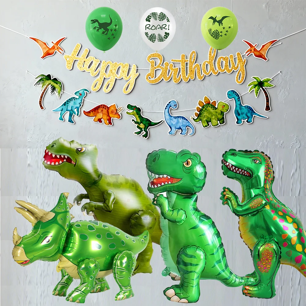 Guirnalda de pancarta de feliz cumpleaños de dinosaurio, decoración de fiesta de cumpleaños de dinosaurio, guirnalda de fiesta temática de dinosaurio para niños, decoración de bandera colgante