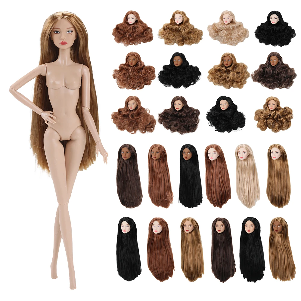 Nylon Hair 32cm Supermodel Doll Head New 1/6 Bald Straight/Curly Hair Doll Head White/Normal/Black Skin Fashion Makeup Doll Head
