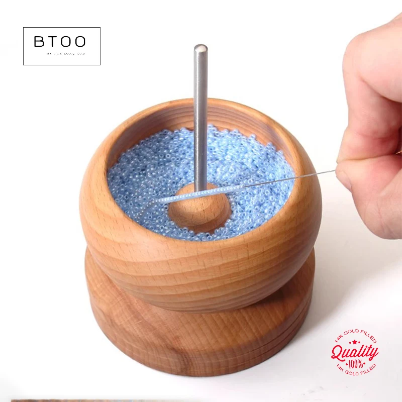 

Wooden Bead Spinner with Spin Beading Bowl and Beading Needle Jewelry Crafting Tool for Craft Stringing Beads Easy Use