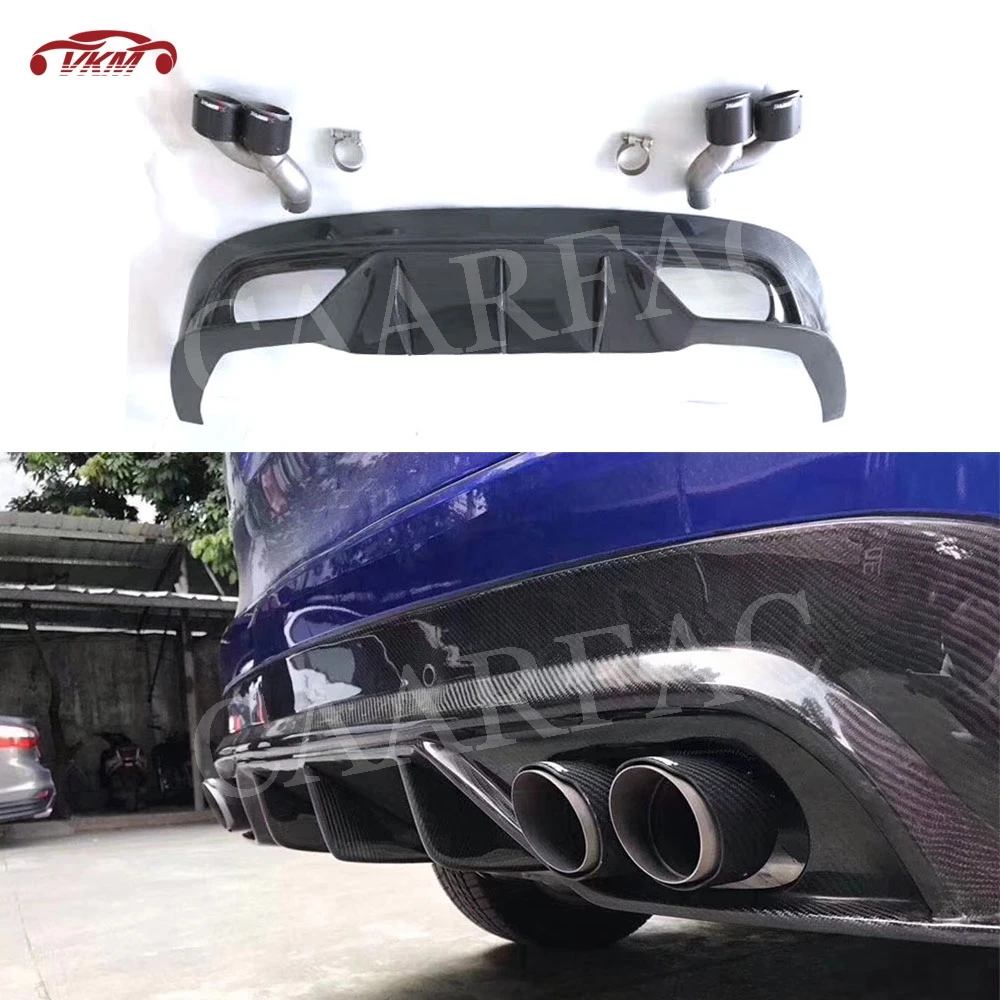 

Carbon Fiber Material Rear Lip Diffuser Spoiler with Exhaust Muffler Tips for Jaguar F-PACE 2015-2018 Back Bumper Protector