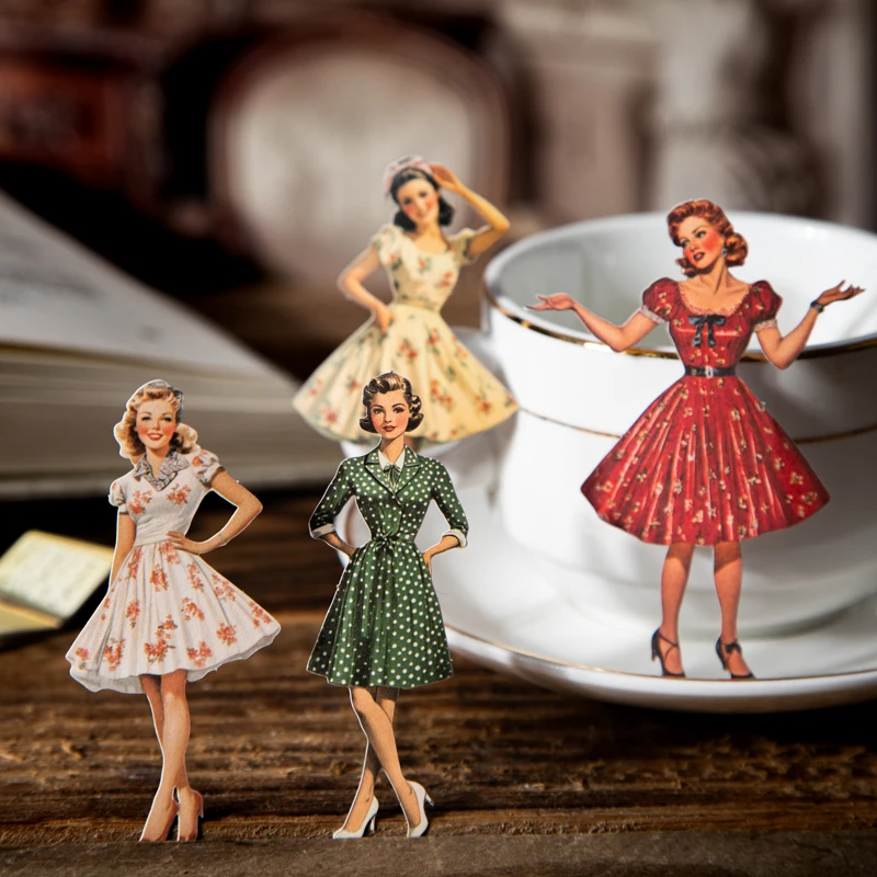 

Винтажные наклейки для девочек, набор наклеек для скрапбукинга в стиле ретро с красивой тематикой, вырезанные принадлежности для журналов для планировщиков и украшений своими руками