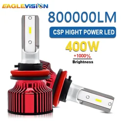 EAGLEVISION-LED Lâmpada do farol para carro, projeção LED, CSP H7, 400W, 9005, 9006, H1, H4, H7, H11, 24V, 6000K, branco, 12V, 24V