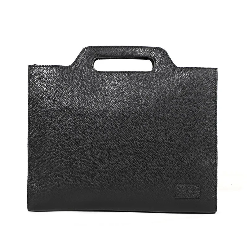 Newsbirds Thick Leather Black Briefcase For Men Male Busienss Document Bag A4 size Handbag Slim Briefcase men's messenger bag