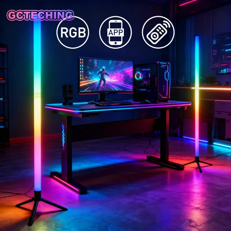 LED RGB Gaming Atmosphere Light Floor Lamp E-sports Remote Control App PC Desk Table Bedroom Living Room Hallway Colored Light