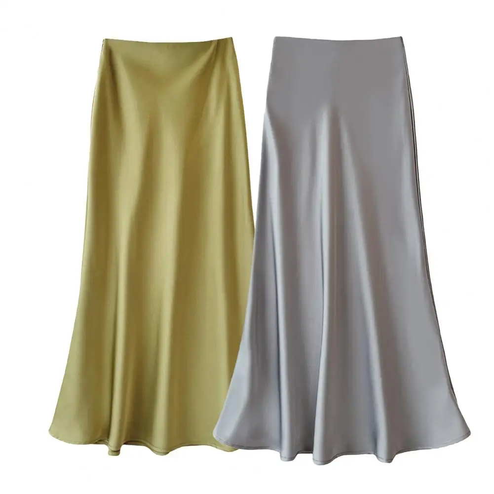 

Silk Satin Skirts for Women Korean Style Champagne Office High Waist A-line Skirt Fashion Elegant Solid Long Pencil Skirt 2024