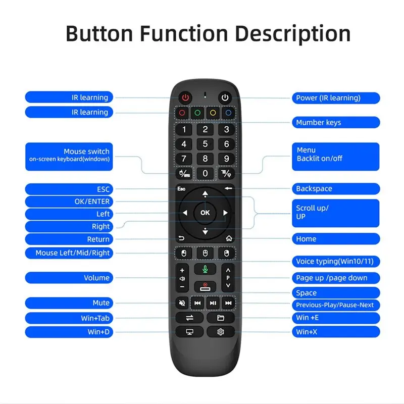 DT39 2.4G BT Dual Mode Air Mouse Remote 44 Keys IR Learning Backlit for Android TV Box PC Projector Smart Control