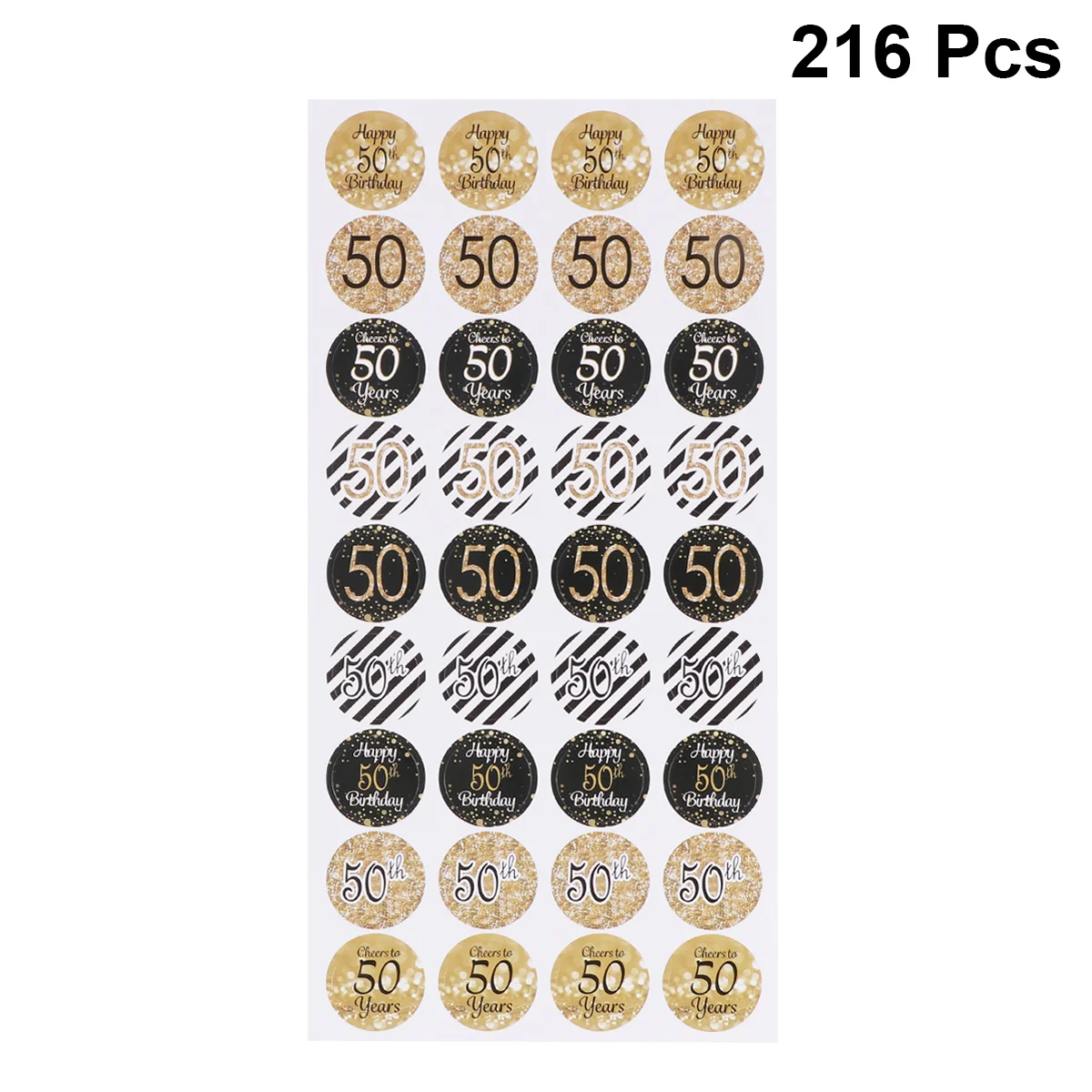 216 Pcs Birthday Sticker 50th Circle Stickers Decals Candy for Packaging Round Label