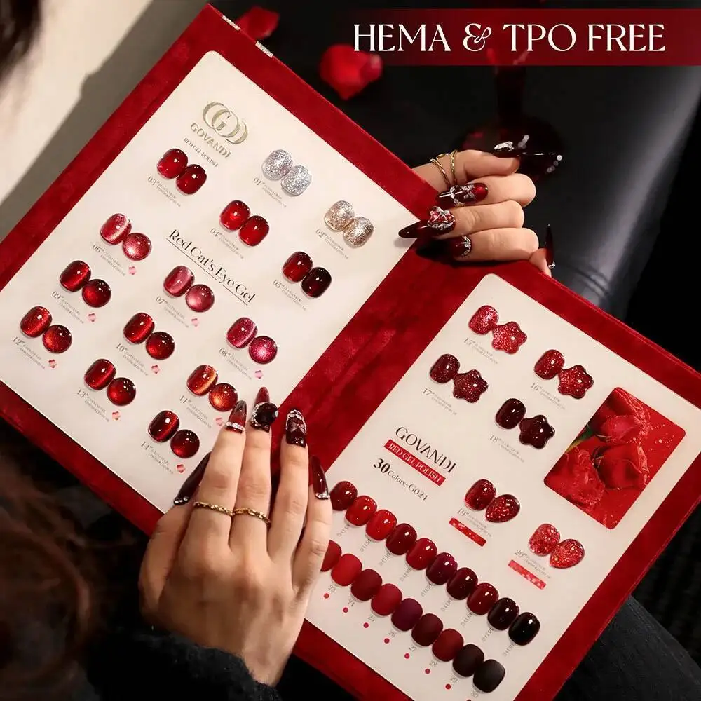 30pcs Red Crystal Cat Eye Gel Nails Polish With Free Color Card Magnetic Gel Soak Off UV Nail Gel Polish For Nail Salon Manicure