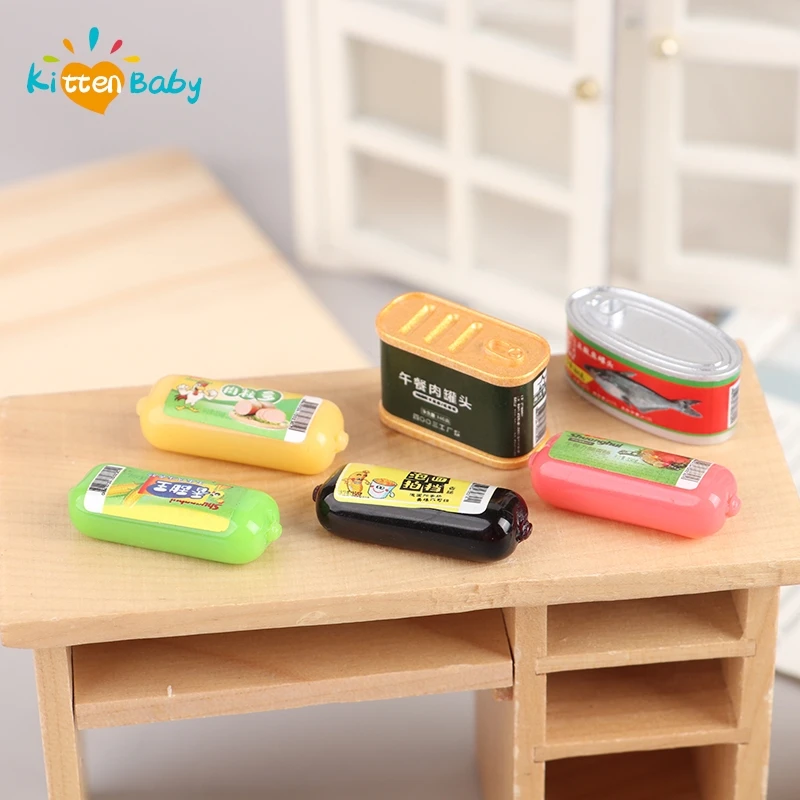 

5pcs 1Set DollHouse Mini Simulation canned luncheon meat Cod Canned Food Model Kitchen Open-cap cans Doll House Miniature Decor