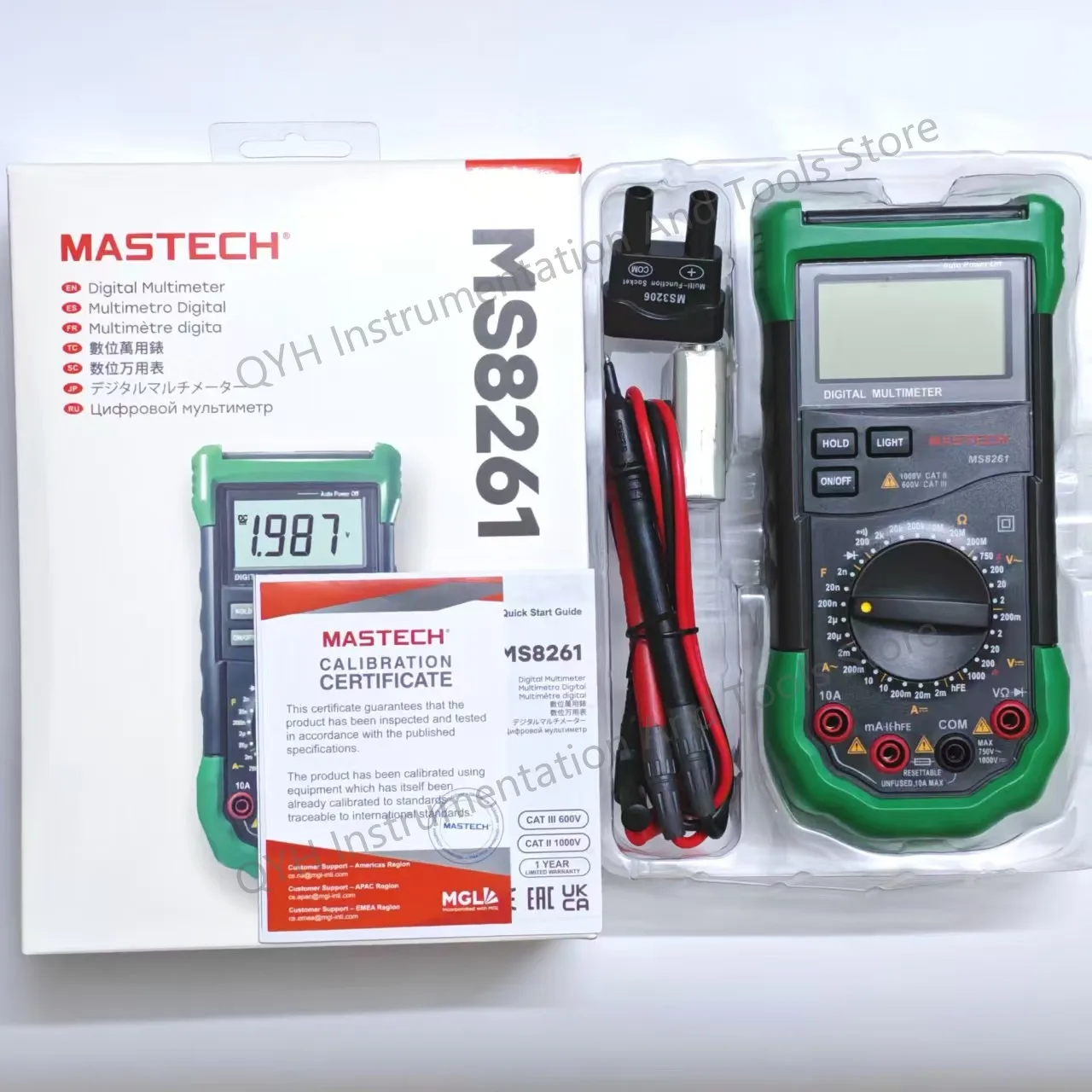 MASTECH MS8261 Digital Multimeter LCD Backlight Display Meter AC/DC Volt Amp hFE Capacitance Resistance Transistor Tester Meter