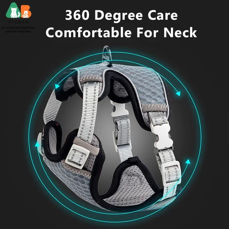 ATUBAN القط حزام وطوق للكلب للمشي ، القط الصغيرة تسخير الهروب برهان القط تسخير كبير ، قابل للتعديل القط تسخير عاكس #6