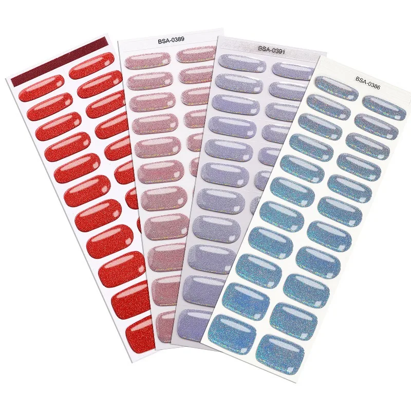Multiple Solid Color Glitter Waterproof Nail Stickers, Women's Non Baking Self-adhesive Nail Stickers, DIY Nail Decoration