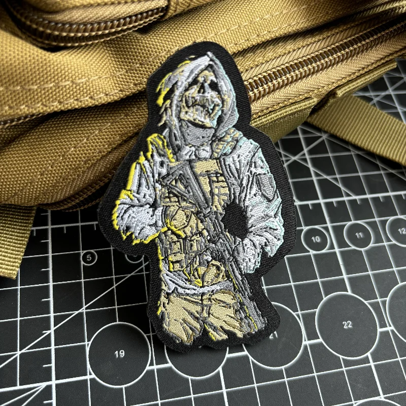 Death Morale Patch The Reaper Warrior Hook&Loop Embroidery Patches for Clothing Tactical Badge Military Armband Backpack Sticker