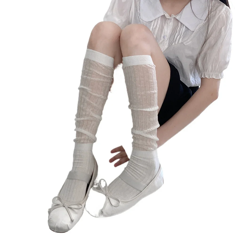 Chaussettes Hautes Respirantes Noires et Argentées pour Femme, sulf, d'École, Style Japonais JK