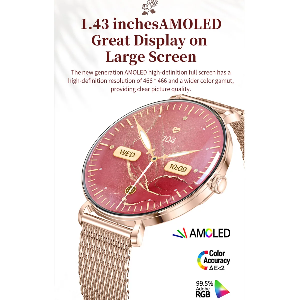 ساعة ذكية معدنية باللون الذهبي الوردي للنساء تعمل بتقنية البلوتوث ومراقبة الصحة وأقراص مخصصة لتتبع اللياقة البدنية Amoled ساعة ذكية لنظام Android IOS #2