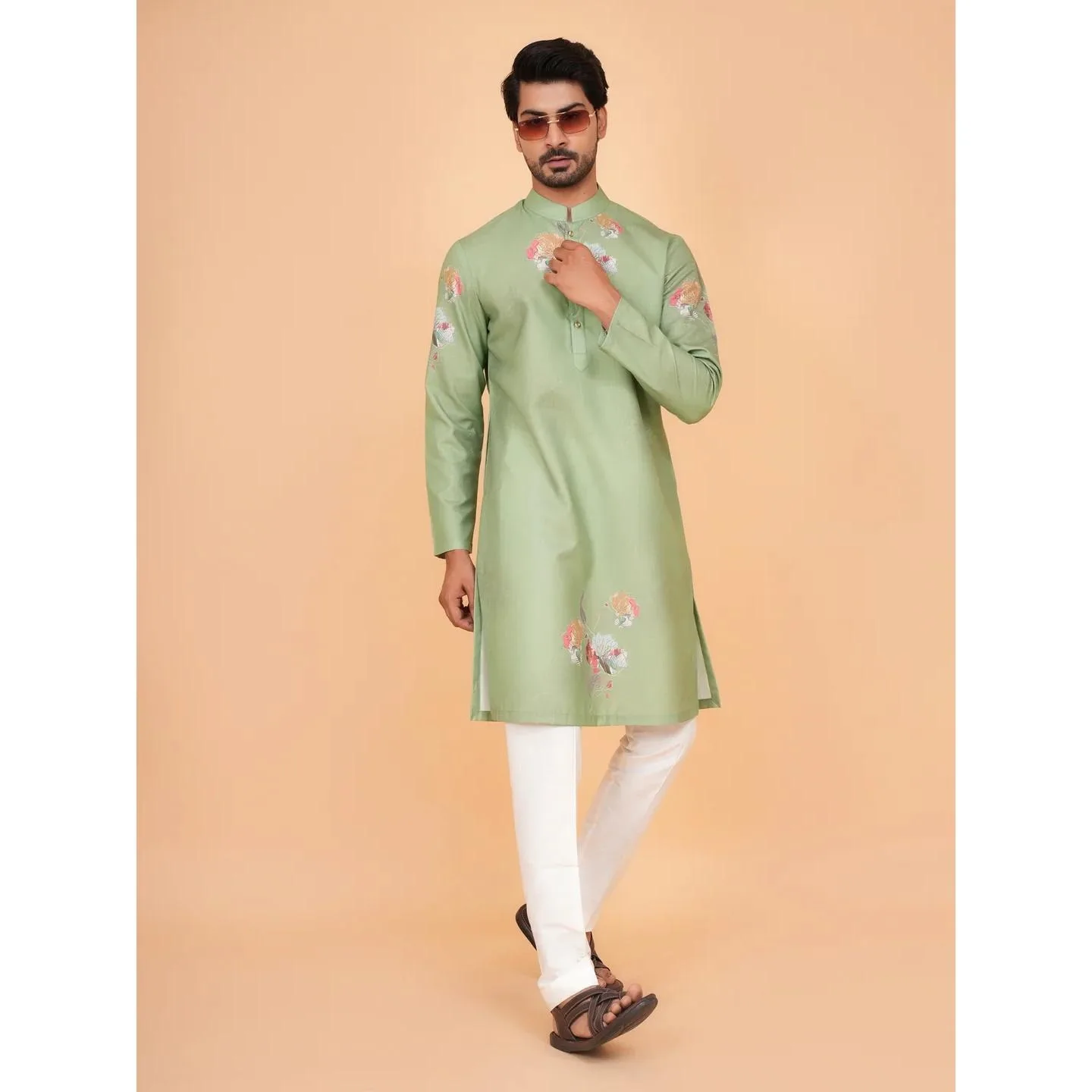 كورتا فاردها مطبوعة رقمية عادية الماندرين طويلة مناسبة لجميع المناسبات مثل ملابس الزفاف الإسلامية للرجال