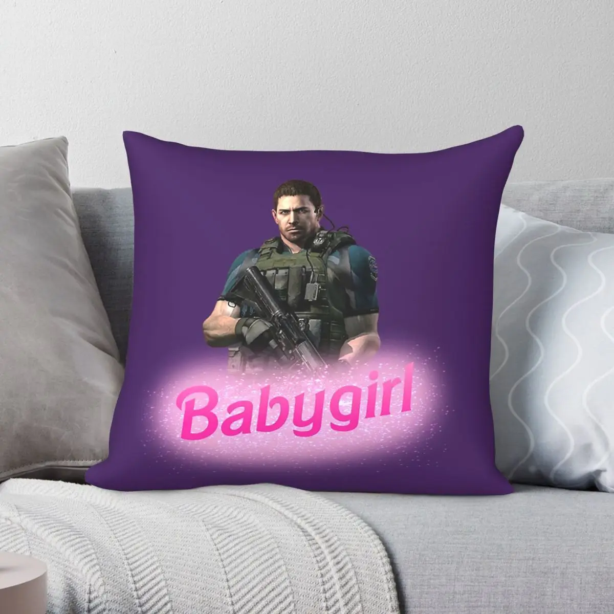 Chris Redfield Babygirl Square Pillowcase Polyester Linen Velvet Pattern Zip Decor Pillow Case Home Cushion Cover 18
