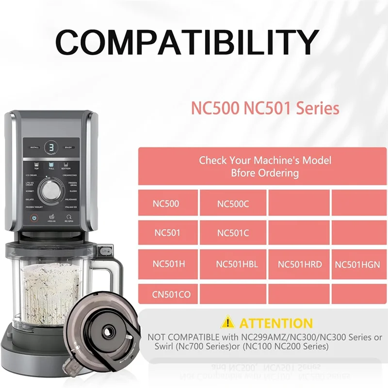 Estable para máquina de helados serie Ninja NC500/NC501, reemplazo de tapa de cuenco exterior con paleta, accesorio de Creami reutilizable