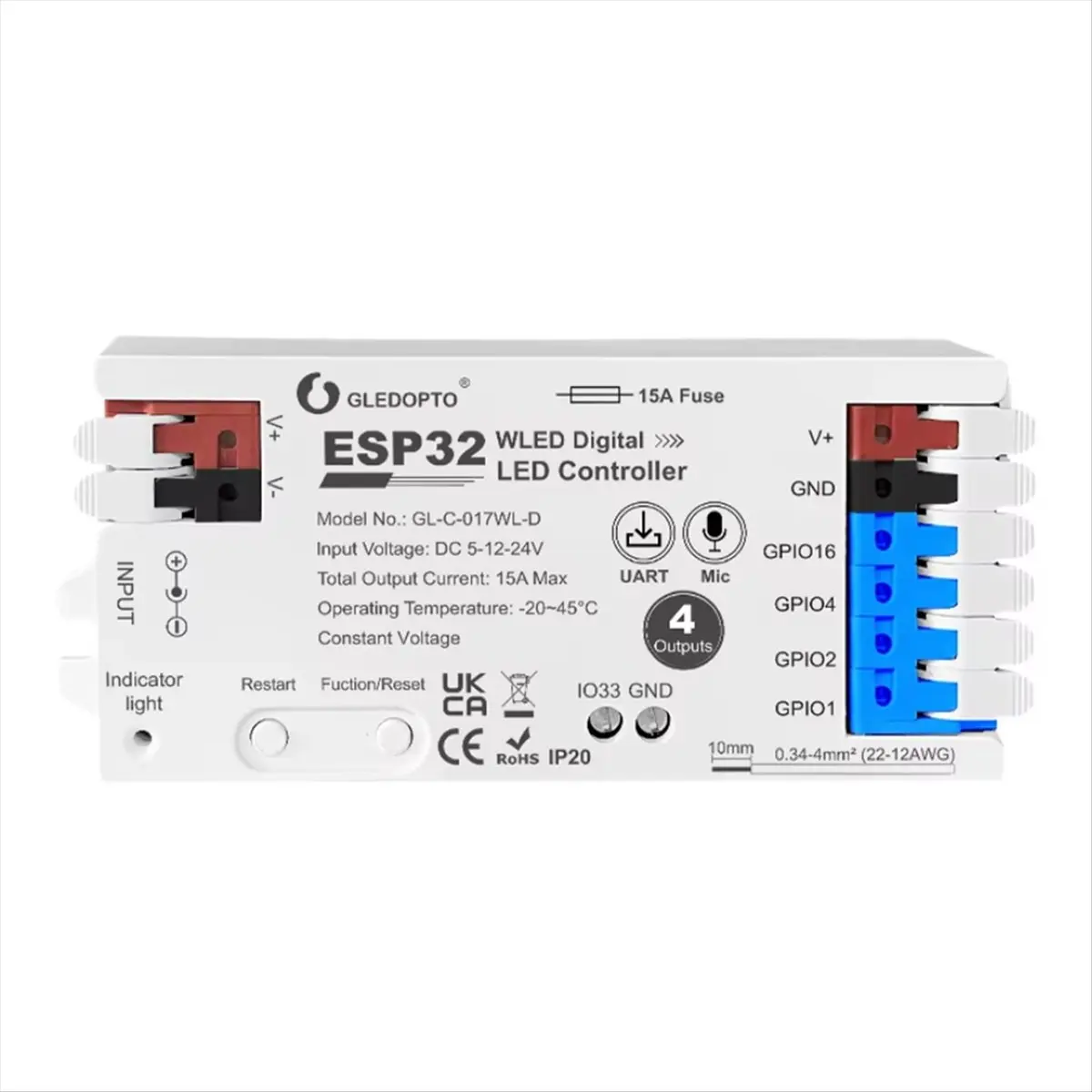 A74U WLED Controller with 4 Outputs 15A Fuse Mic Sound Dynamic Lights DIY Saving Relay Level Shifter IC White