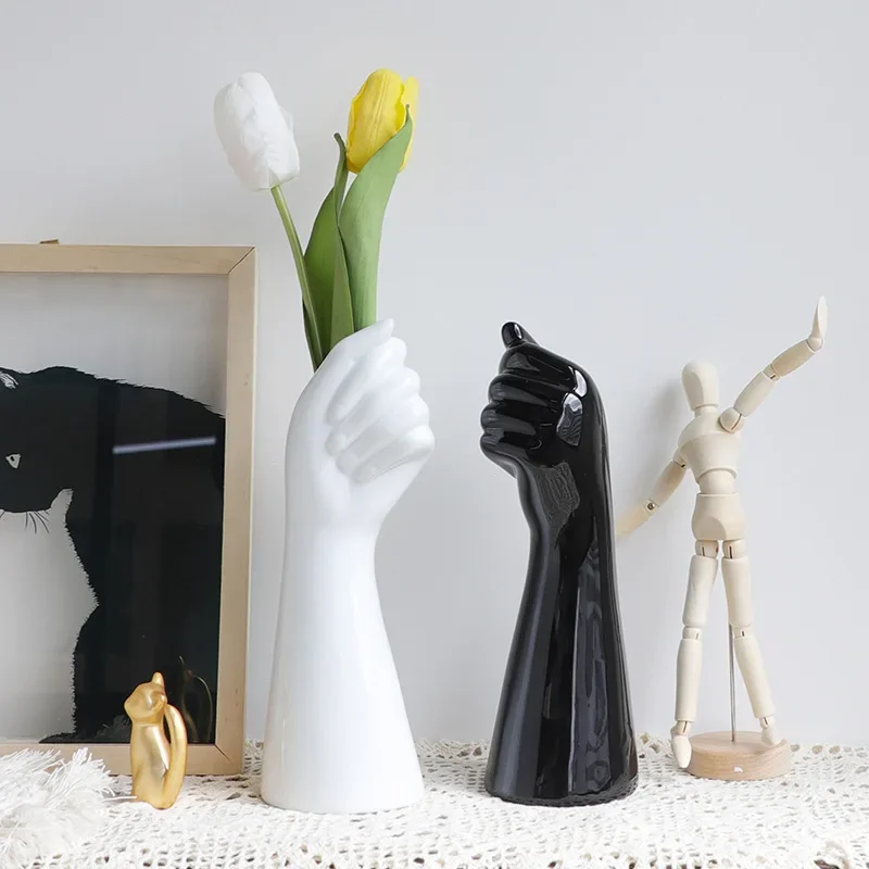 

24cm Northern Europe Modern light luxury ceramic vase ornaments Northern European household living room flower art decorations