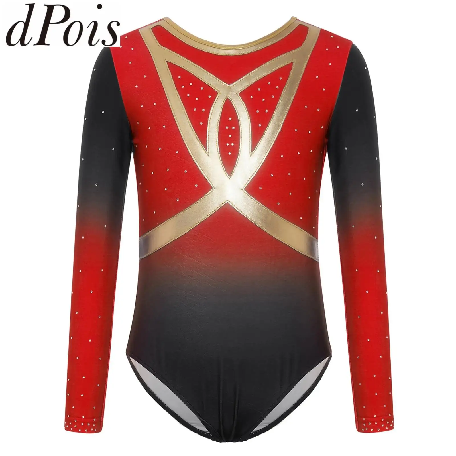 

Детское боди для девочек, гимнастическое трико со стразами и длинными рукавами, платье для балета, фигурного катания, танцевальные бронзовые костюмы для выступлений