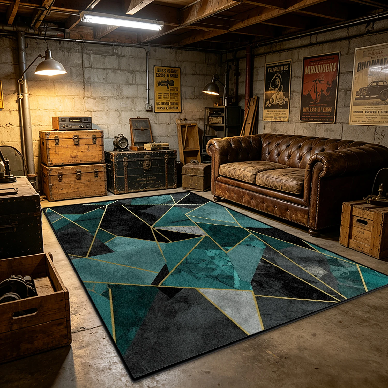 Modern Green Industrial Style Basement Carpet Antiskid Washable Decoration Parlor Rug Soft Fluffy Large Area Bedroom Floor Mats