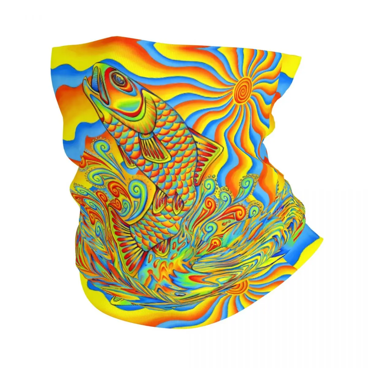 Psychedelic Rainbow Trippy Trout Fish Scarf Neckerchief Neck Face Mask Polyester