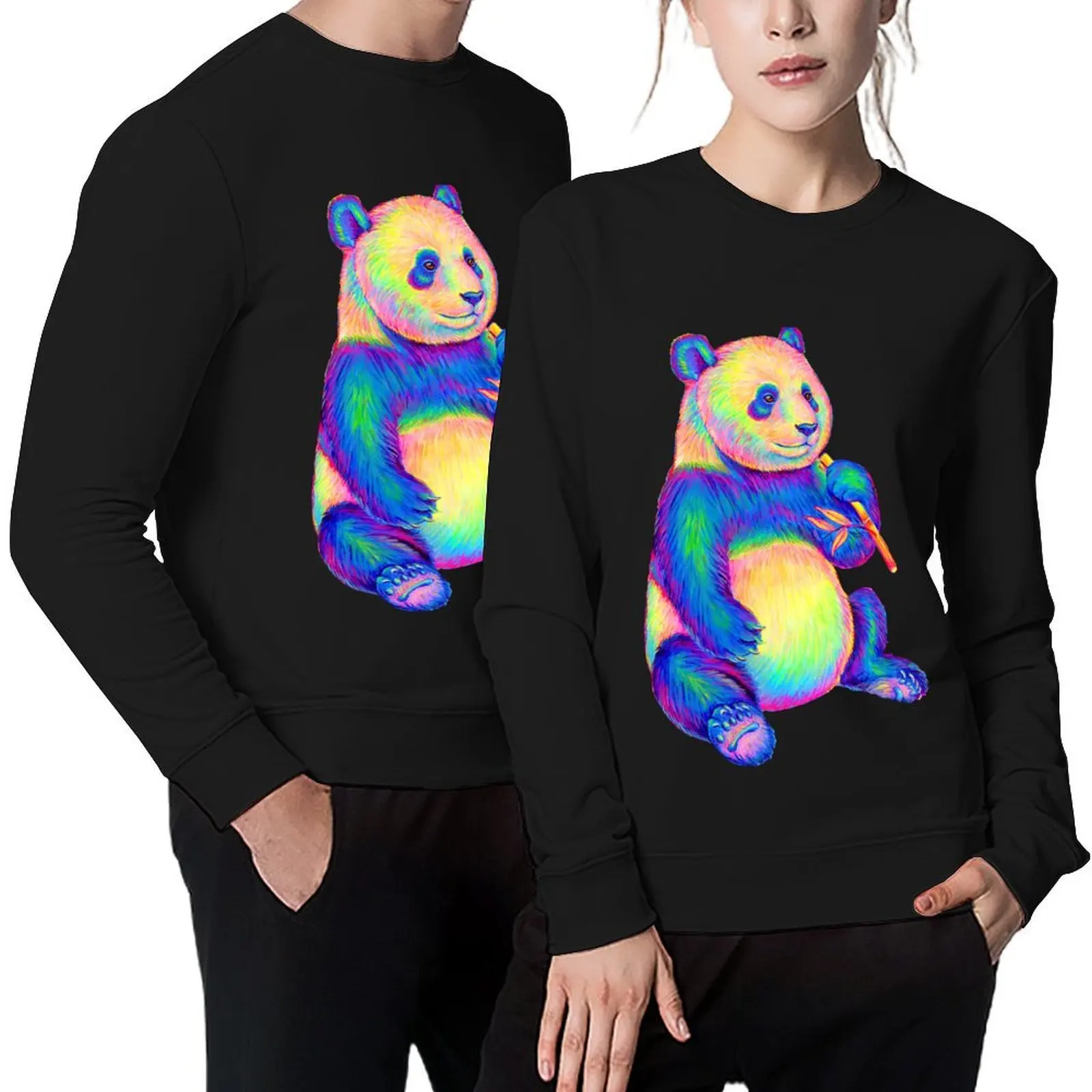 

Psychedelic Rainbow Panda Pullover tracksuit men autumn japanese style aesthetic clothing pullover