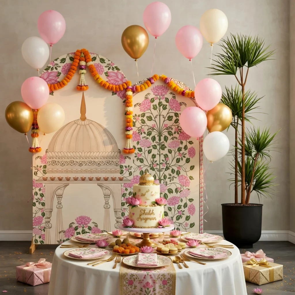 

Двусторонний фон-арка в индийском стиле с розовыми цветами для детского дня рождения, свадьбы, девичника, декор для фотозоны