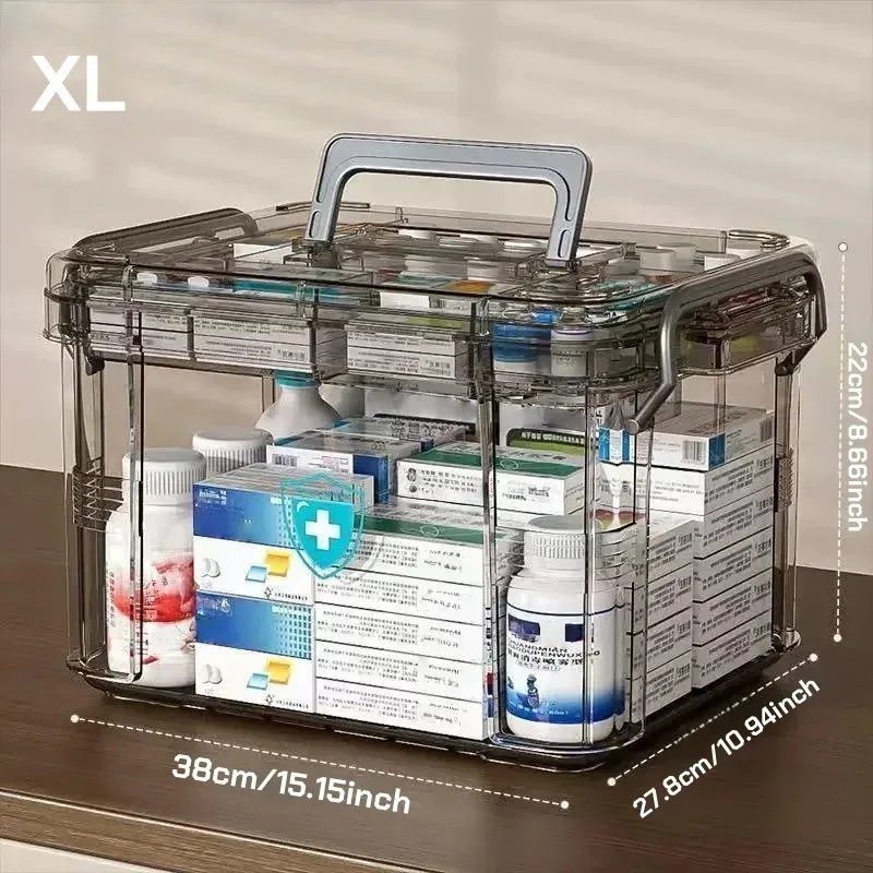 

Transparent Family Medicine Box with Tray Plastic First Aid Kit Portable Thick Medicine Classification and Storage Box