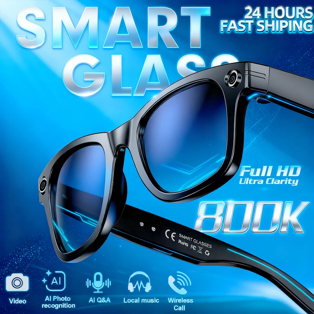 

AI Photo Recognition Answer Translation Glasses HD-Definition 800W Camera Music Dual-Mic Call Color-Changing Lens Smart Glasses