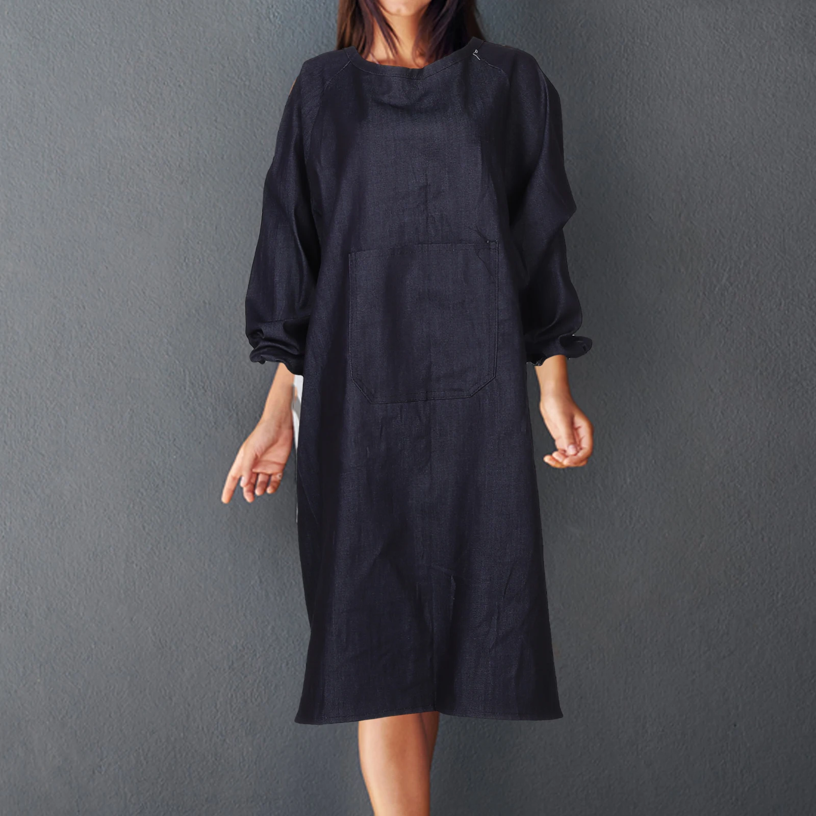 

Thickened Anti-fouling Work Clothes Long Sleeve Cotton Black Adults Plus Size Durable Welding Kitchen Smock Workshop