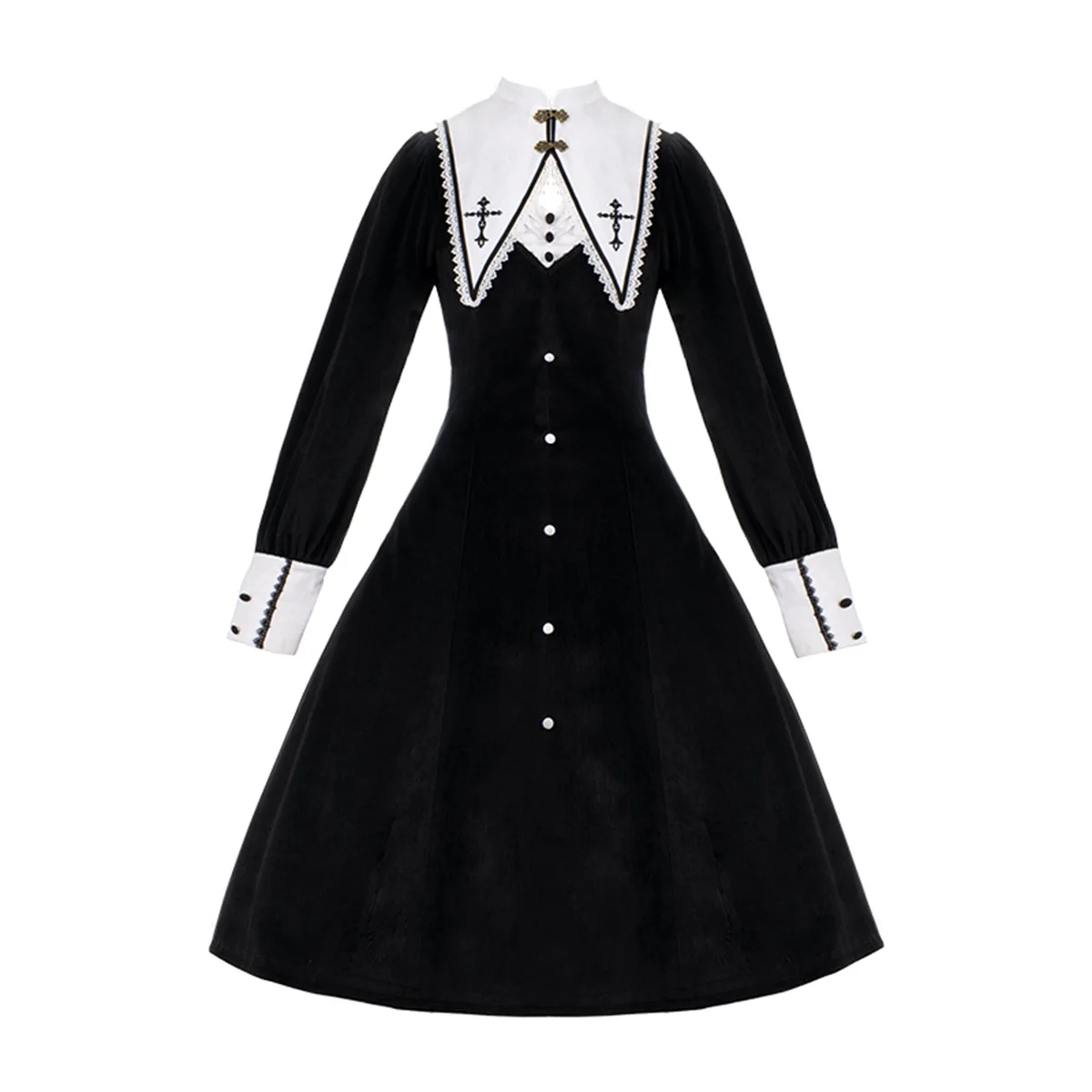 Robe Vintage gothique Lolita Dark Girls Op Cosplay Halloween, robe élégante brodée de croix, à manches lanternes et boutons en métal pour sœur