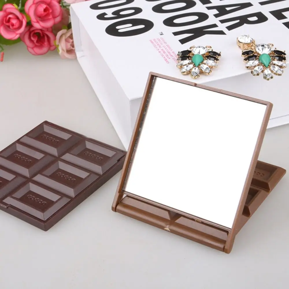 Espelho decorativo portátil em forma de chocolate, Forma quadrada criativa, Kawaii Home Vanity Mirror, Plástico