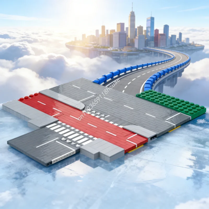 

747 деталей MOC: Дорожный перекресток, модель городской улицы, строительные блоки, архитектурные игрушки, подарки на Рождество и День рождения для детей