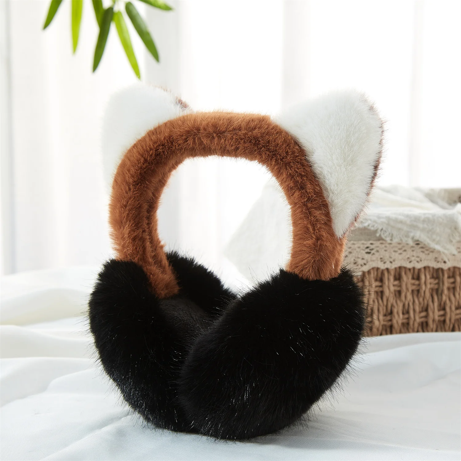 Red Panda shape earmuffs Cute animal same Innovation Two sides red and white ear woman earmuffs role play party apparel