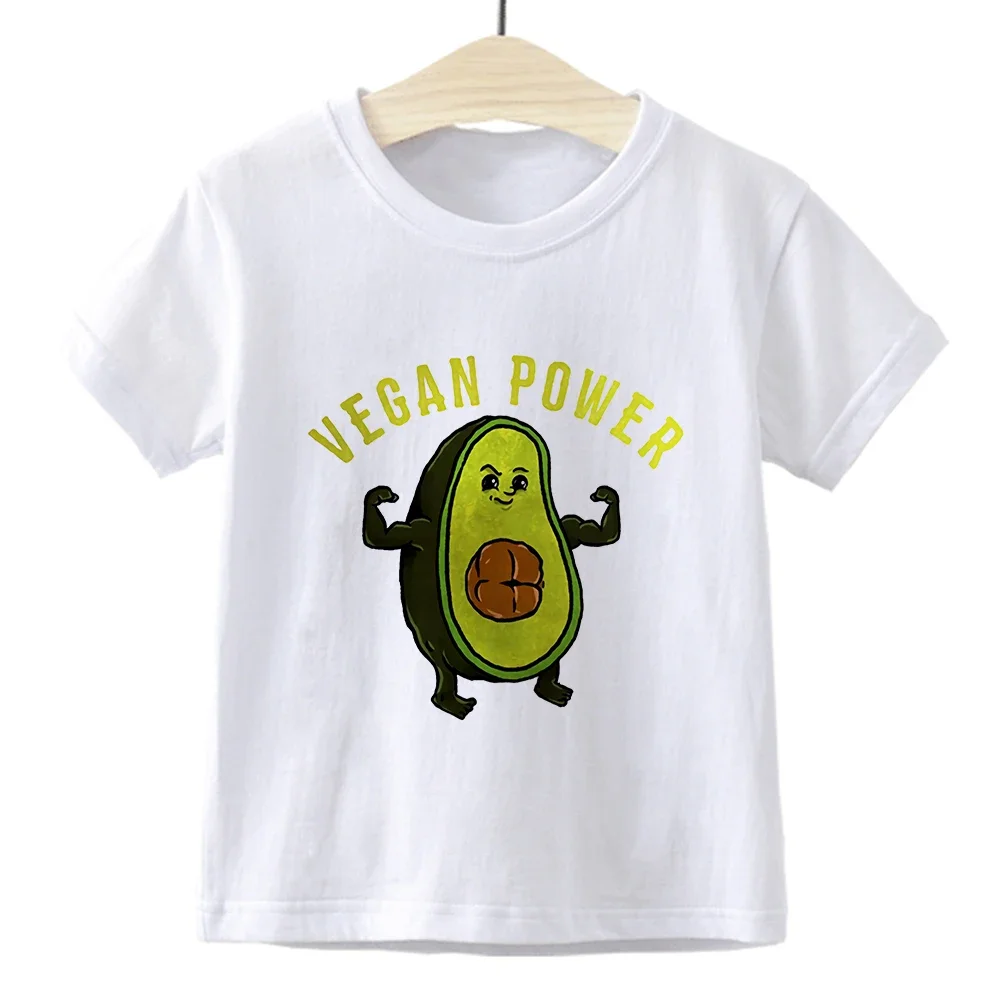 Kids T shirt VEGAN POWER Avocado Retro Beautiful Vintage Girl Boys Clothes Punk Streetwear Casual Hipster Children T-shirt