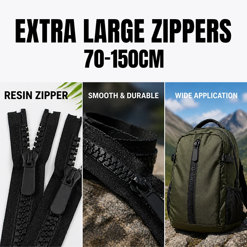 70-150cm 20# Extra Large Resin Zippers Single/Double Slider Open End Zip for Down Jacket Tent Long Zipper DIY Sewing Accessories