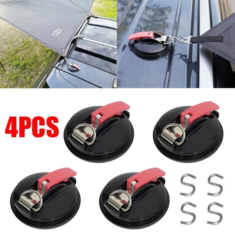 4pcs Outdoor Car Mount Luggage Tarps Tents with Securing Hook Universal for Car Truck Suction Cup Anchor Heavy Duty Tie Down