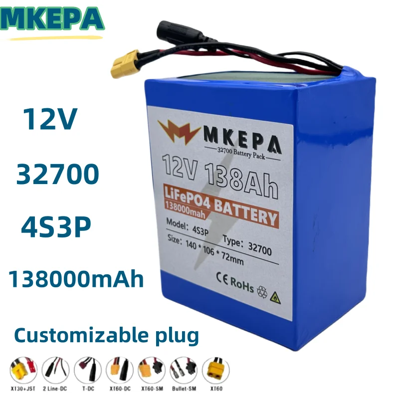 32700 Lifepo4 Battery 12V Battery Pack 138000mAh 4S3P Built-in 40A Balanced BMS for Electric Boat and Uninterrupted Power Supply