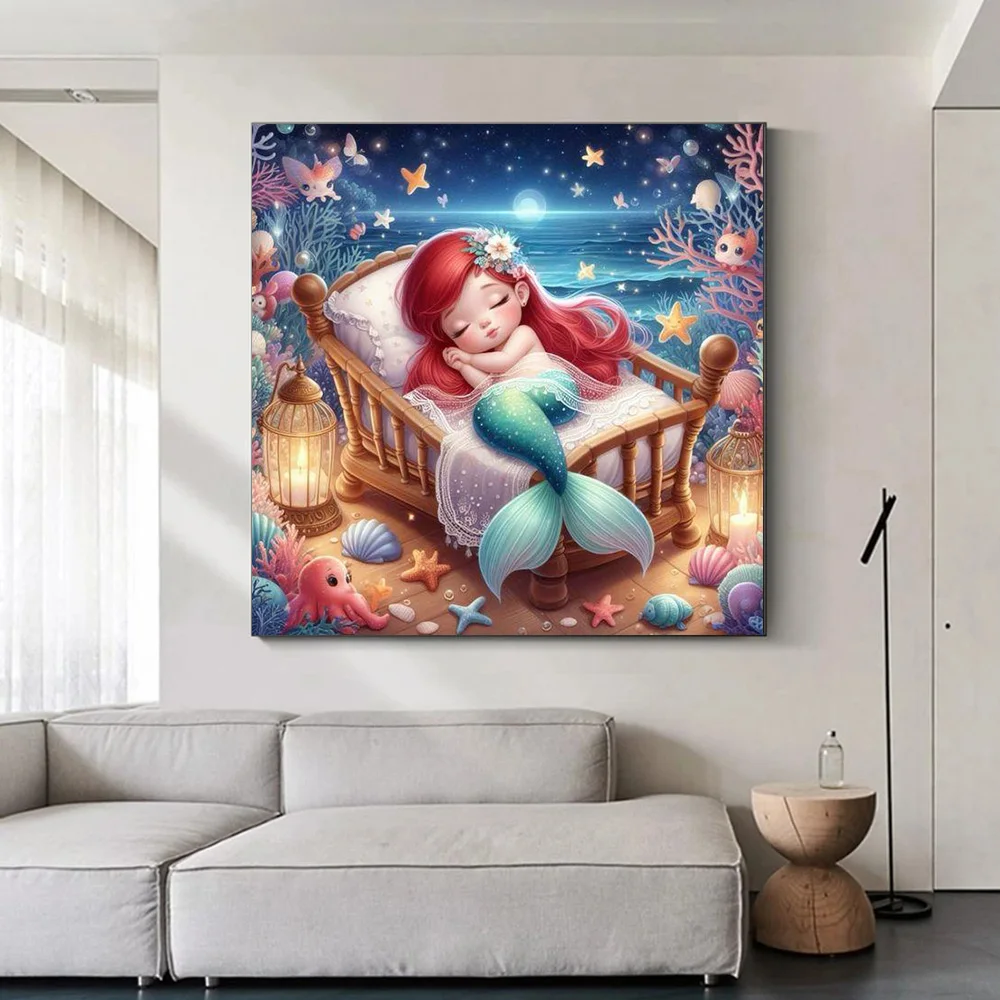 Disney Baby Princess 5D Full Round Diamond Painting Kits Cartoon Bella Mermaid Ariel DIY Drills Mosaic Embroidery Cross-stitch