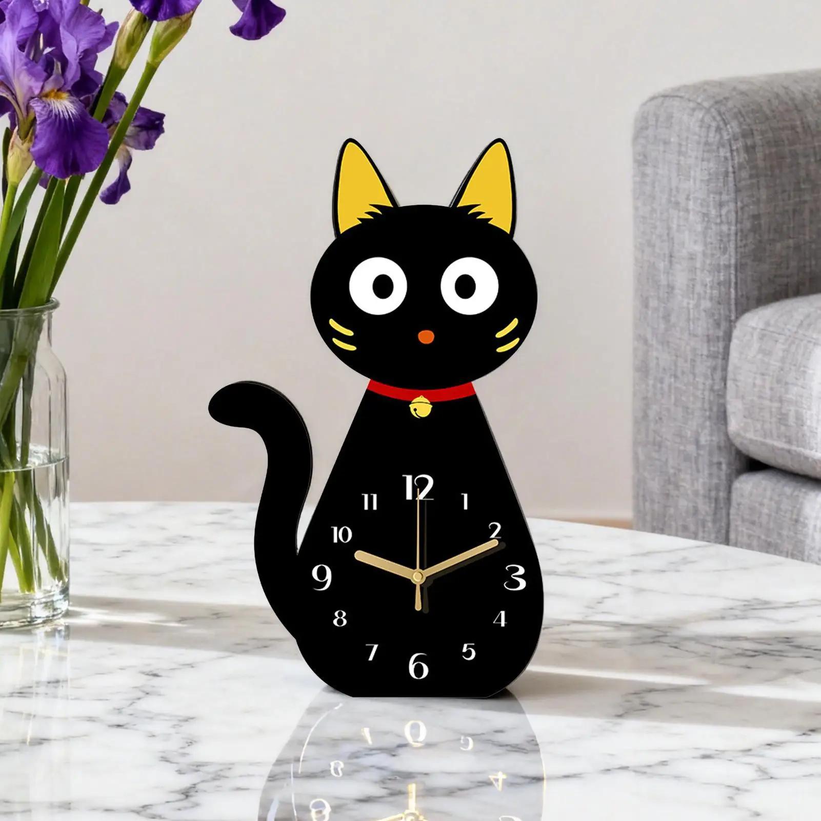 Cartoon cat desktop clock Office Desk Cute Decoration Non-Ticking Shelf Clock Bedside Clock Retro table clock Alarm Clock