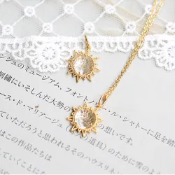 LAMOON S925 Silver Necklace For Women Sun Moon Star Natural White Crystal Vintage Pendant 14K Gold Plated Fine Jewelry LMNI131