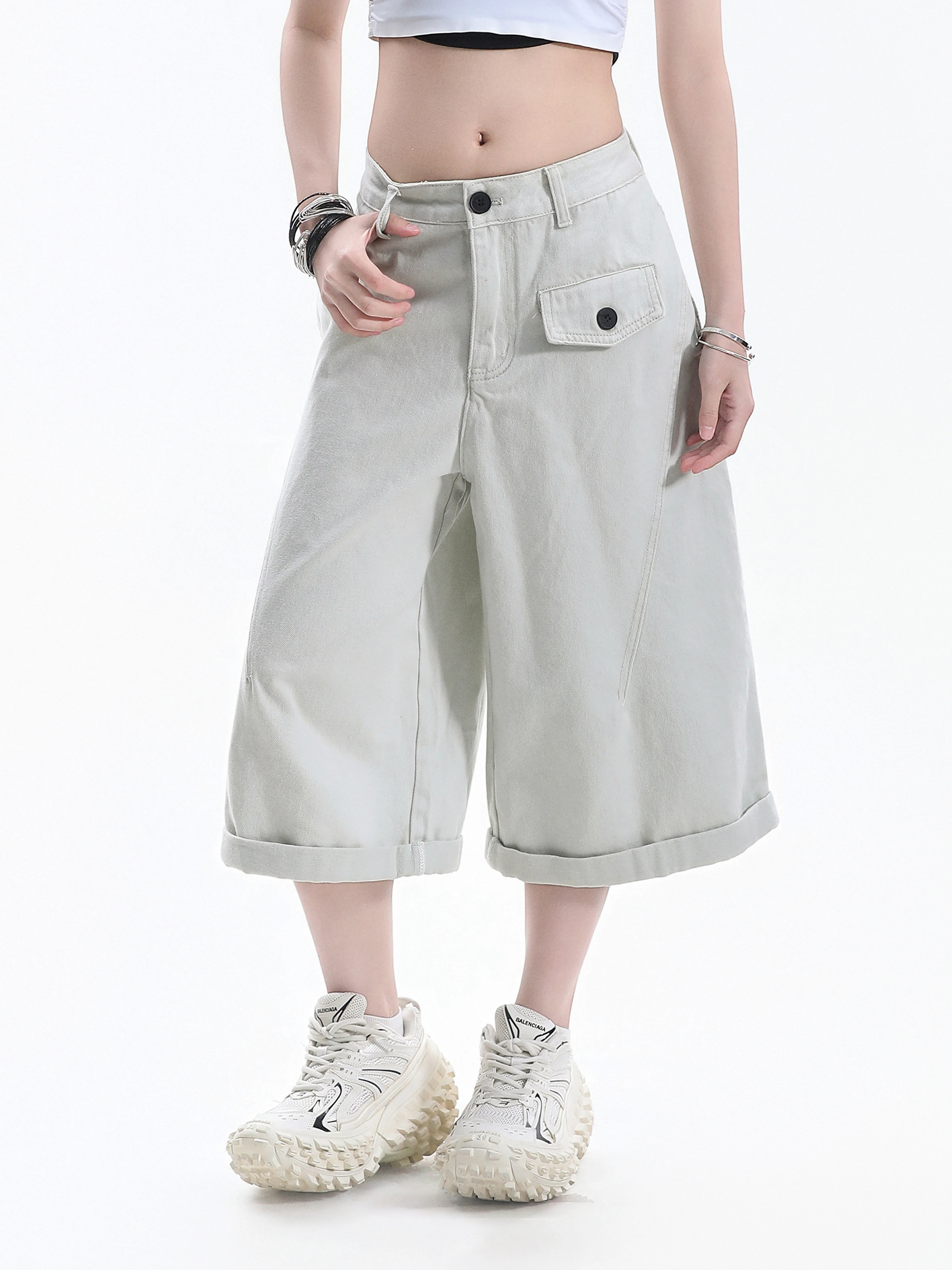 Small Ball American Retro Design Workwear Jeans Women's Slim Fit Cuffed Couple Seven-Foot Pants Natural Waist Denim