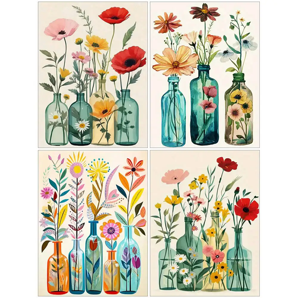 DIY التلوين بالأرقام زهرة الخشخاش الطلاء حسب عدد زهرية قماش مجموعات للمبتدئين لوازم الحرف الكبار هدية مرسومة باليد #1