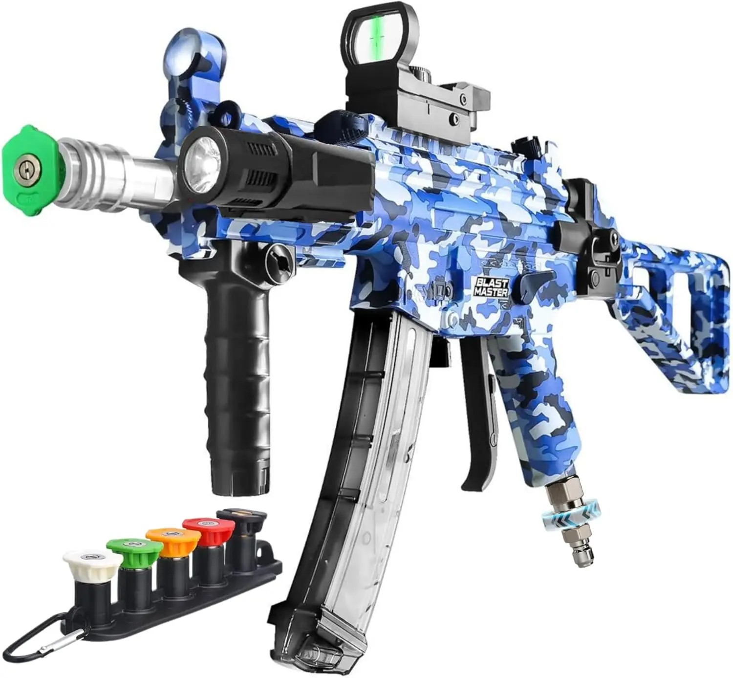 

Пистолет для мойки высокого давления с поворотным механизмом, совместимый с пенной насадкой, 5 насадок-сопел, быстроразъемное соединение - синий аксессуар