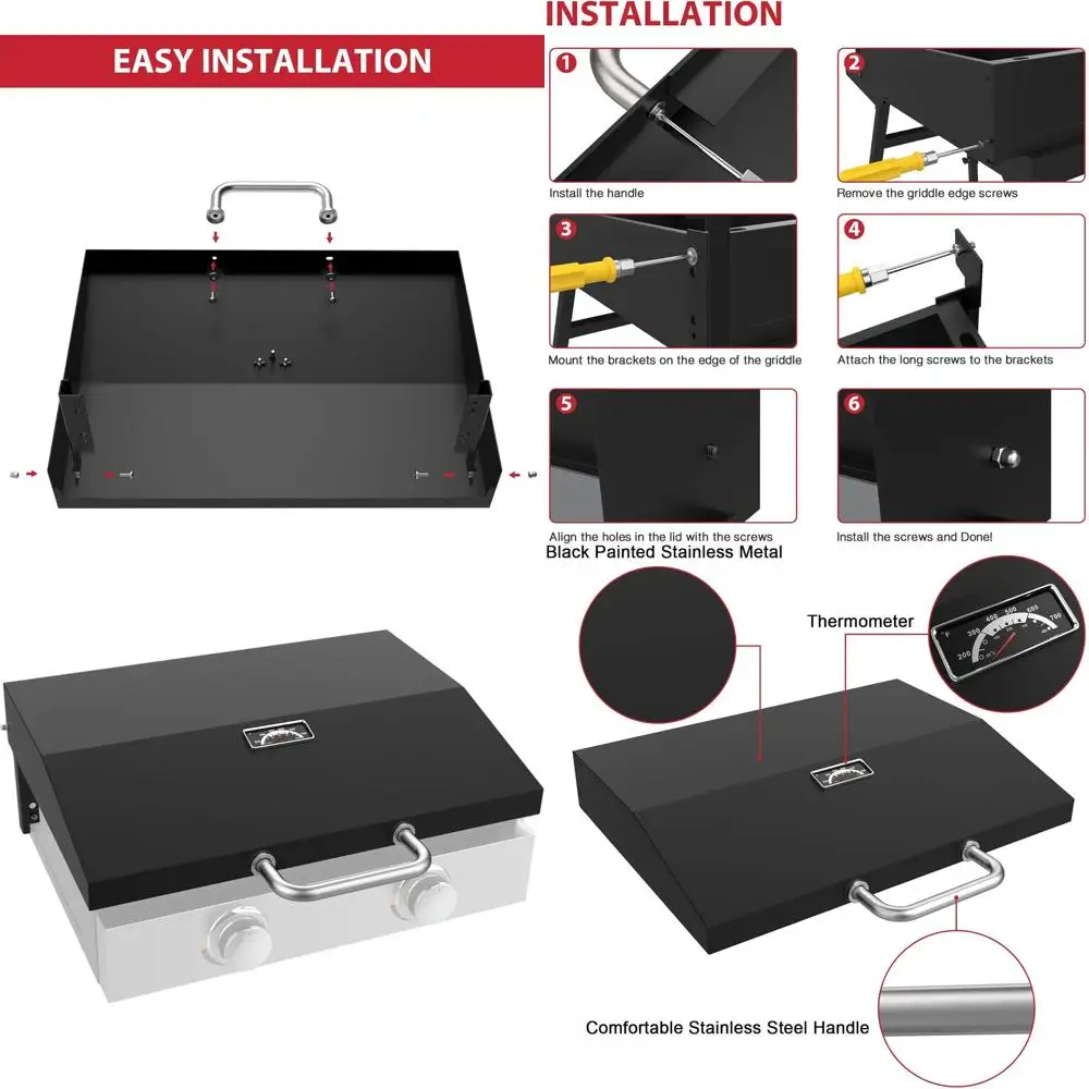 

22 петлированная крышка гриля Blackstone с ручкой и датчиком температуры для настольного гриля Adventure Ready